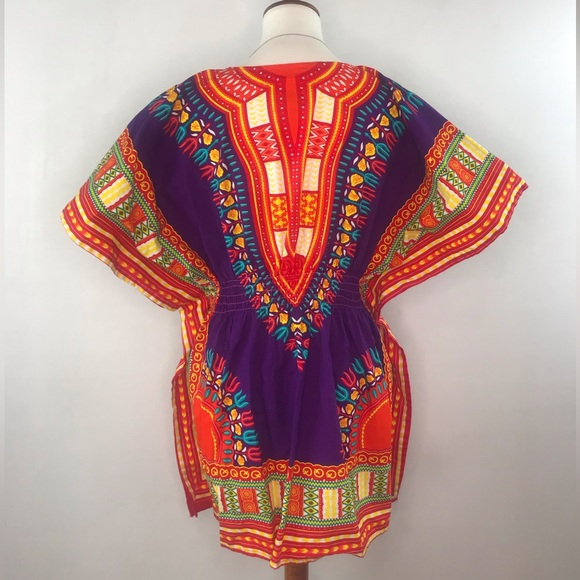 NF Bright Multicolored Kaftan 100% Cotton Top Free Size OS - Picture 3 of 11